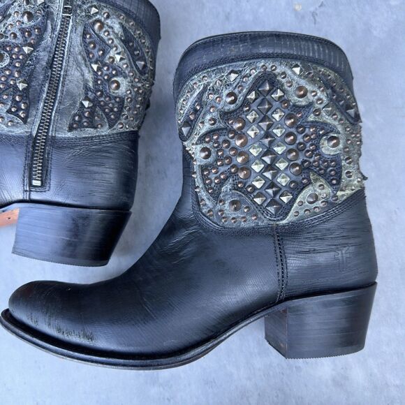 Frye deborah deco studded - Gem Frye Deborah Deco Studded Western Ankle Boots Black Leather Womens 8M Spain